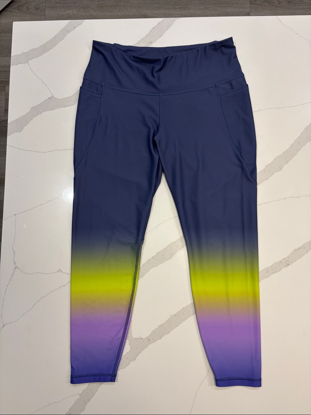Old Navy Navy Leggings with Yellow and Purple Ombre Hem